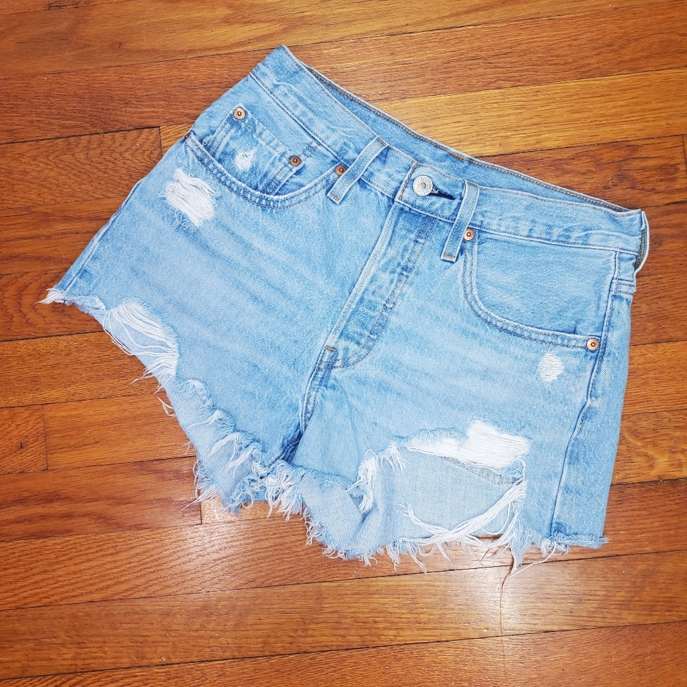Levi's Light Blue Distressed Jean Shorts